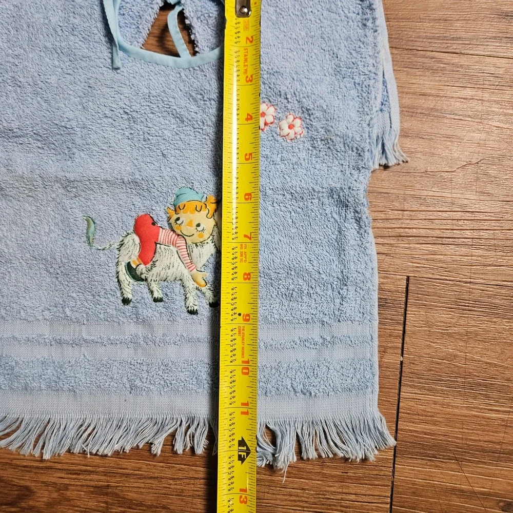 Vintage St Mary's Terry Cloth Baby Bib Donkey Child Fringed Blue USA Kidcore